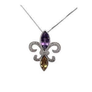 Haus of Brilliance .925 Sterling Purple Amethyst Diamond Fleur De Lis Pendant